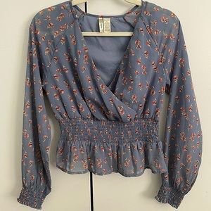 Flower Top blouse V neck